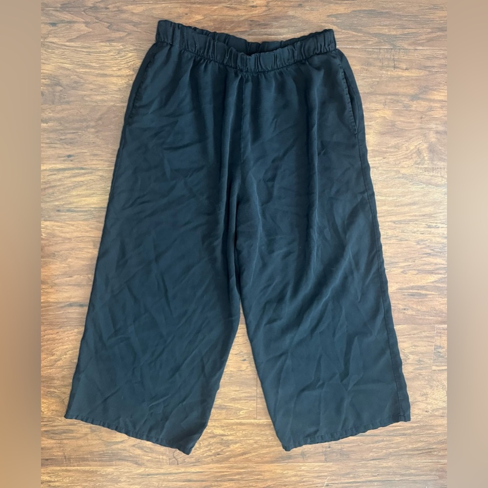 Bryn Walker Tencel Black Wide Leg Pants Cropped Flowy Artsy Lagenlook Size Large